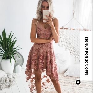 Two Sisters the Label Saskia Embroidered Floral High Low Dress US 6